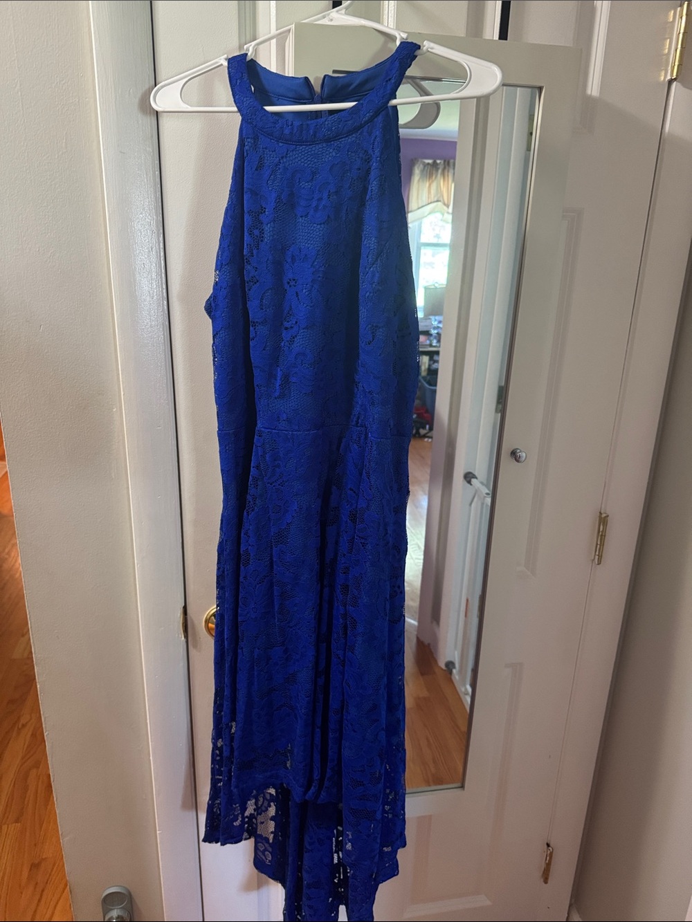 Women's Royal Blue High-Low Lace Dress